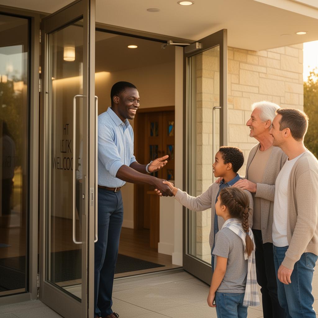Warm welcome at the door of Resurrection Chapel